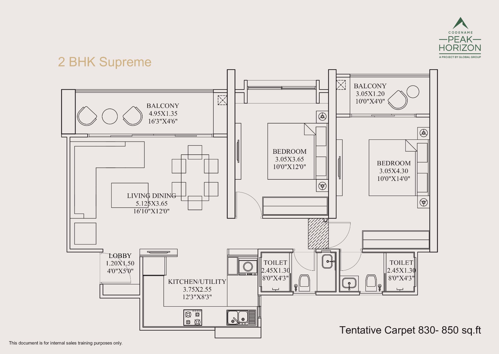 2 BHK Floor Plan - Peak Horizon